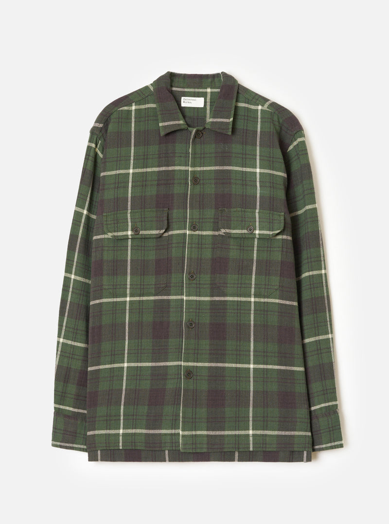 Olive Washed Check L/S Utility Shirt