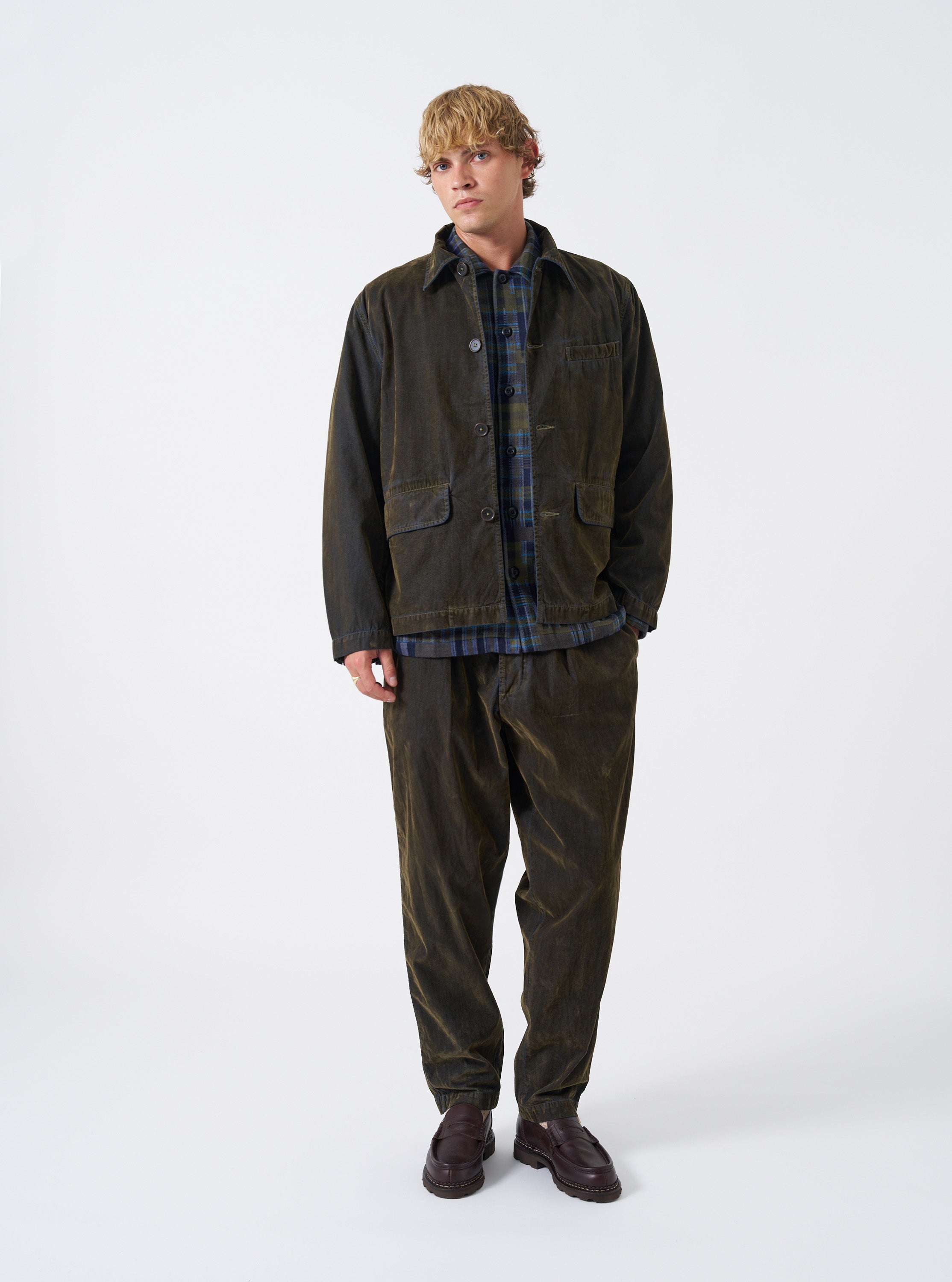 Men's Olive Flock Chambray Warmus Jacket – Universal Works