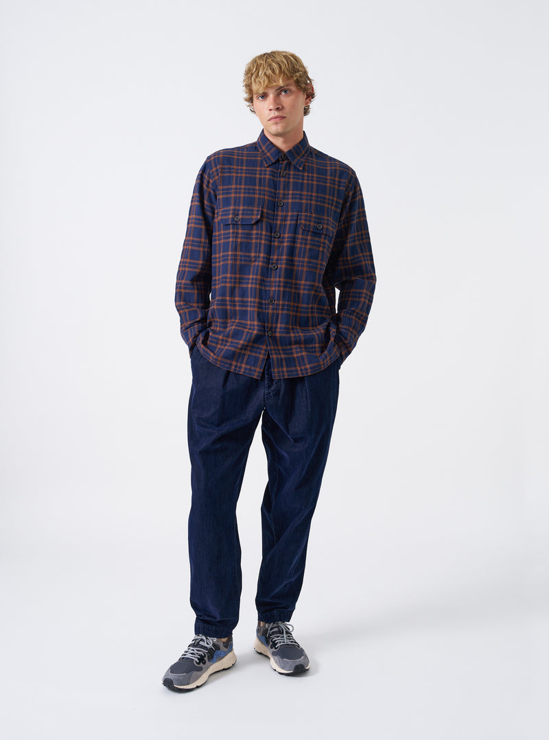Navy Flock Chambray Pleated Track Pant