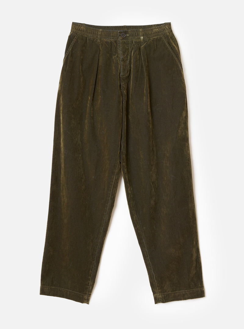 Olive Flock Chambray Pleated Track Pant