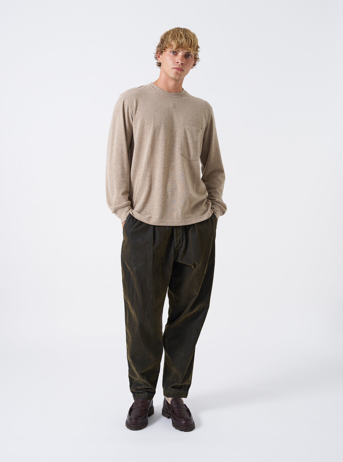 Olive Flock Chambray Pleated Track Pant