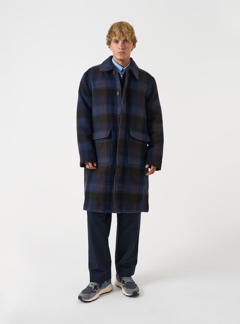 Navy/Brown Berlin Wool Check Account Coat