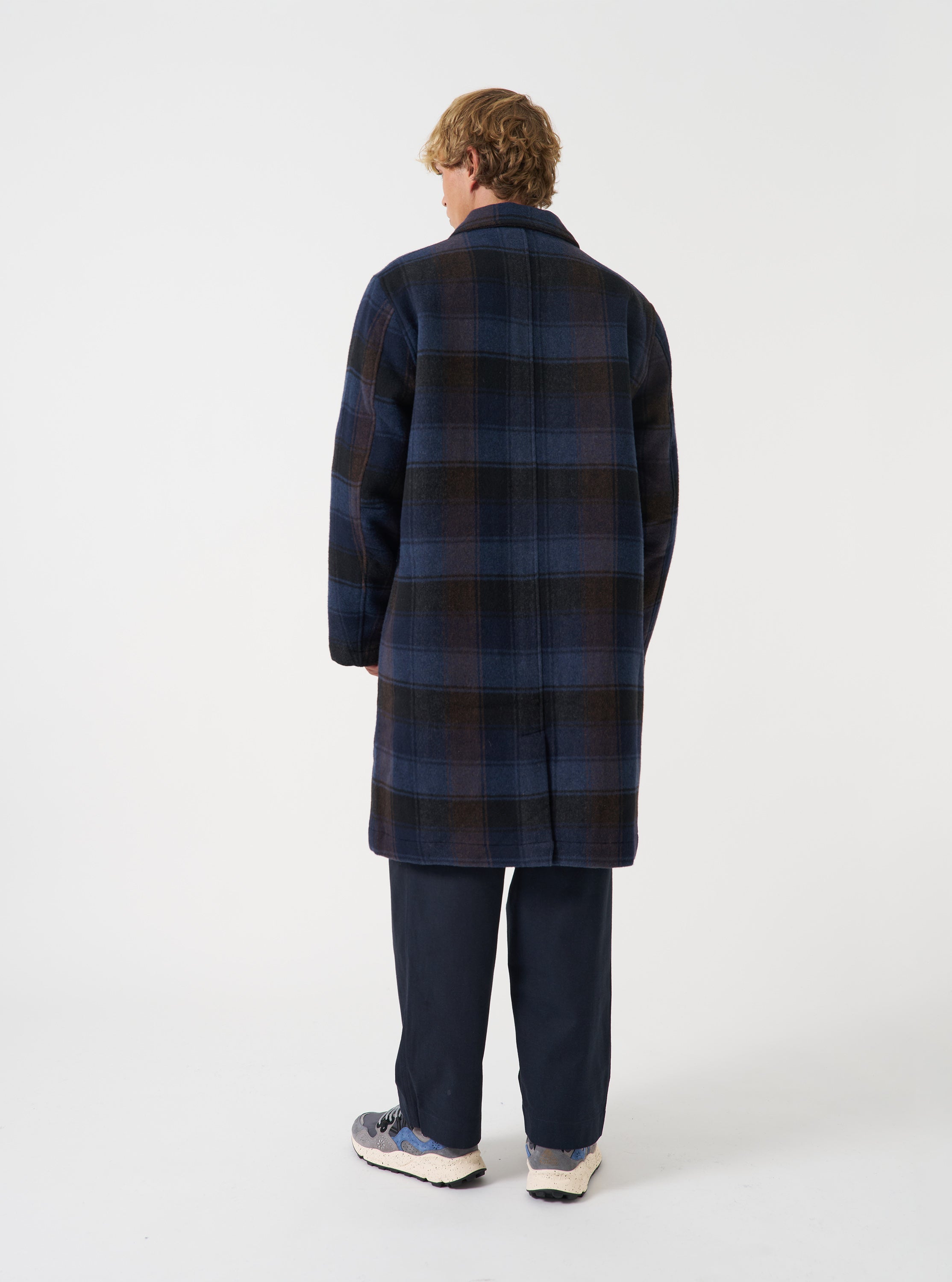 Men's Navy/Brown Berlin Wool Check Account Coat – Universal Works