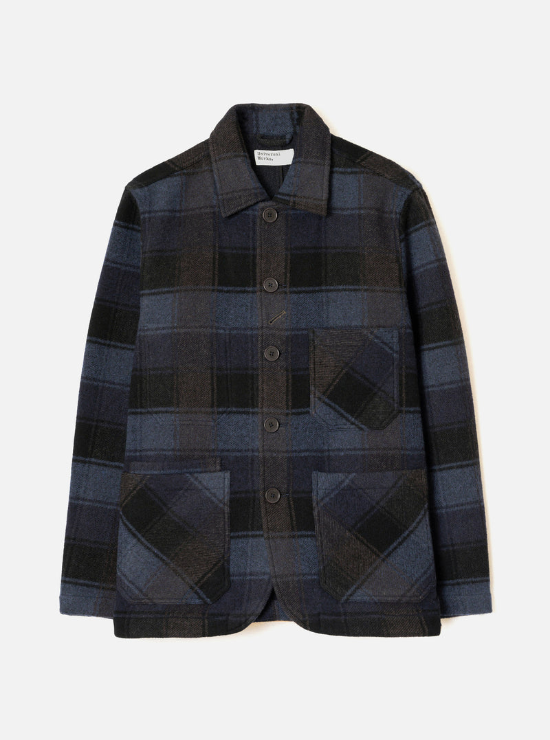 Navy/Brown Berlin Wool Check OG Bakers Chore Jacket