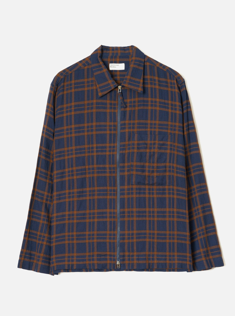 Navy/Brown Young Check Zip Shirt