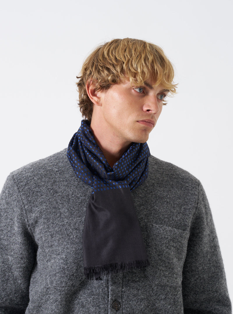 Black/Blue Jacquard Silk Scarf
