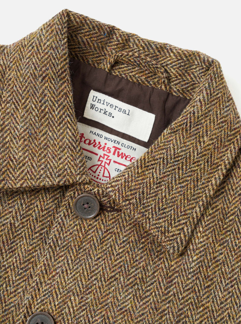 Close-up shot showing the inner lining and pocket details of the Sand/Brown Harris Tweed OG Bakers Chore Jacket set against a plain background, highlighting the craftsmanship and woven fabric texture.