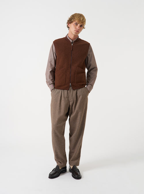 Brown Wool Herringbone Pleated Track Pant