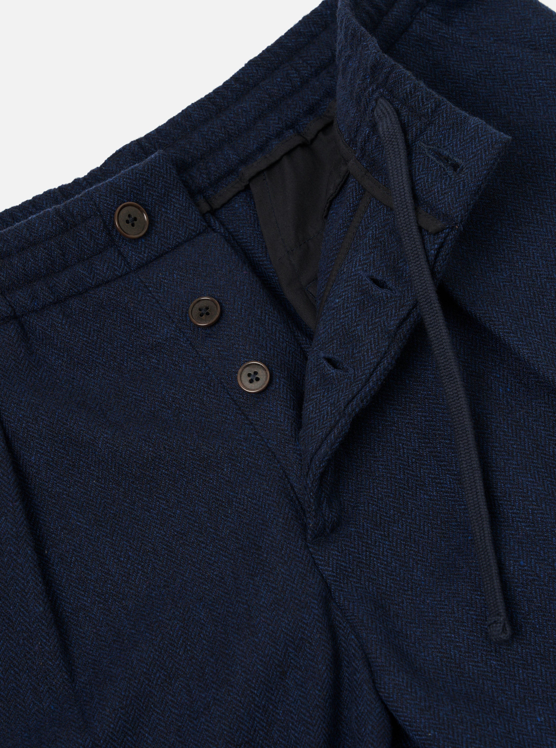 Men's Navy Wool Herringbone Pleated Track Pant – Universal Works