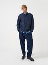 Navy Wool Herringbone Pleated Track Pant