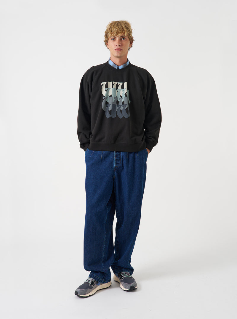 Black Brush Back Sweat UW UW Print Raglan Sweatshirt