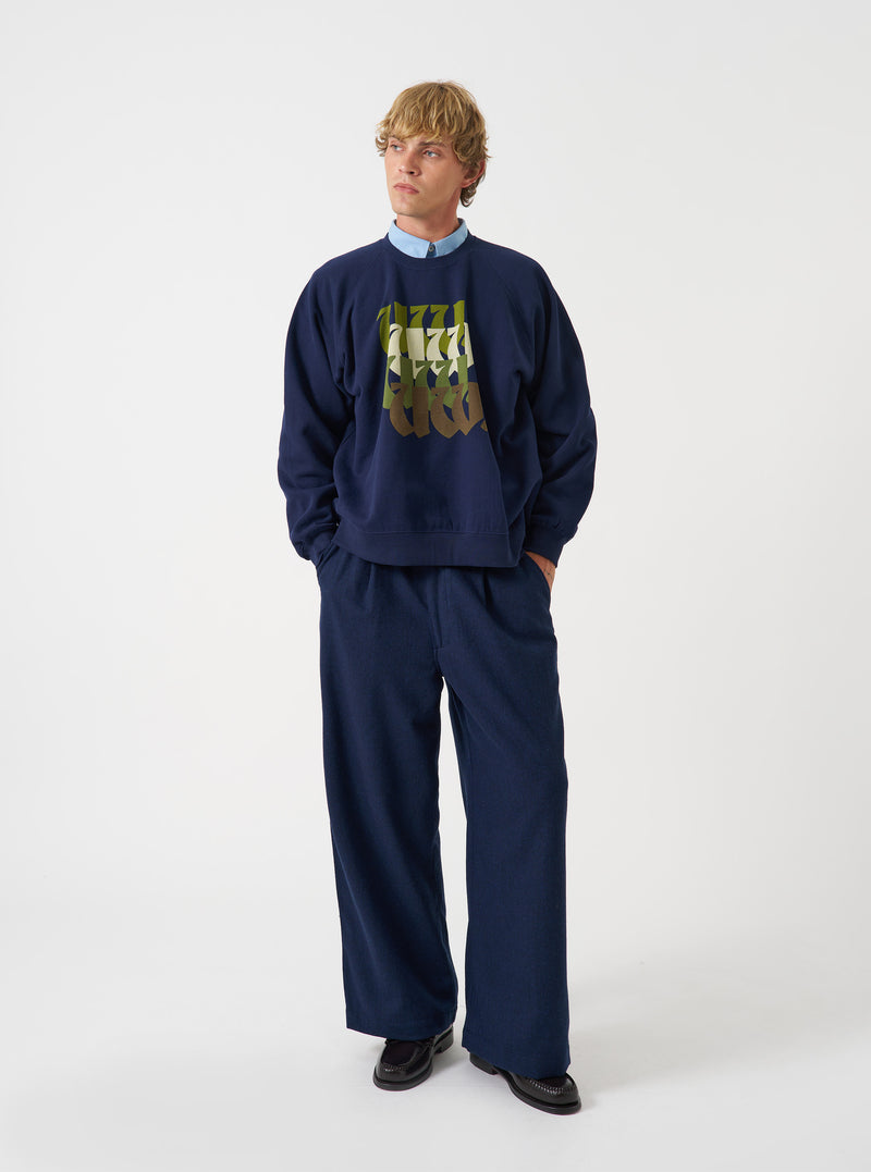 Navy Brush Back Sweat UW UW Print Raglan Sweatshirt