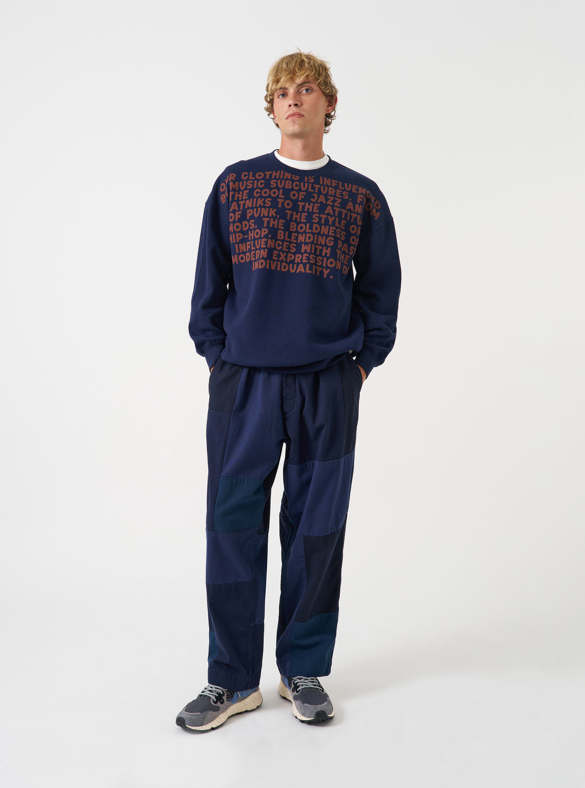 Navy Brushback Sweat Cool Of Jazz Loose Sweatshirt