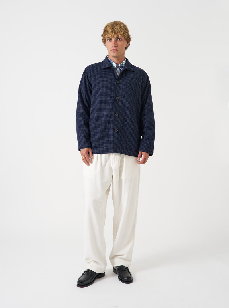 Navy Check Bobby Wool Mix Bakers Overshirt