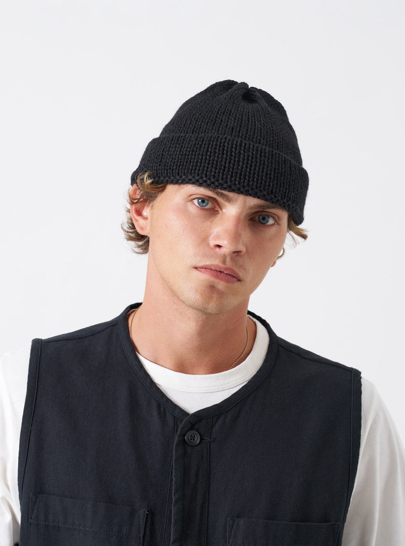 Black British Wool Short Watch Cap