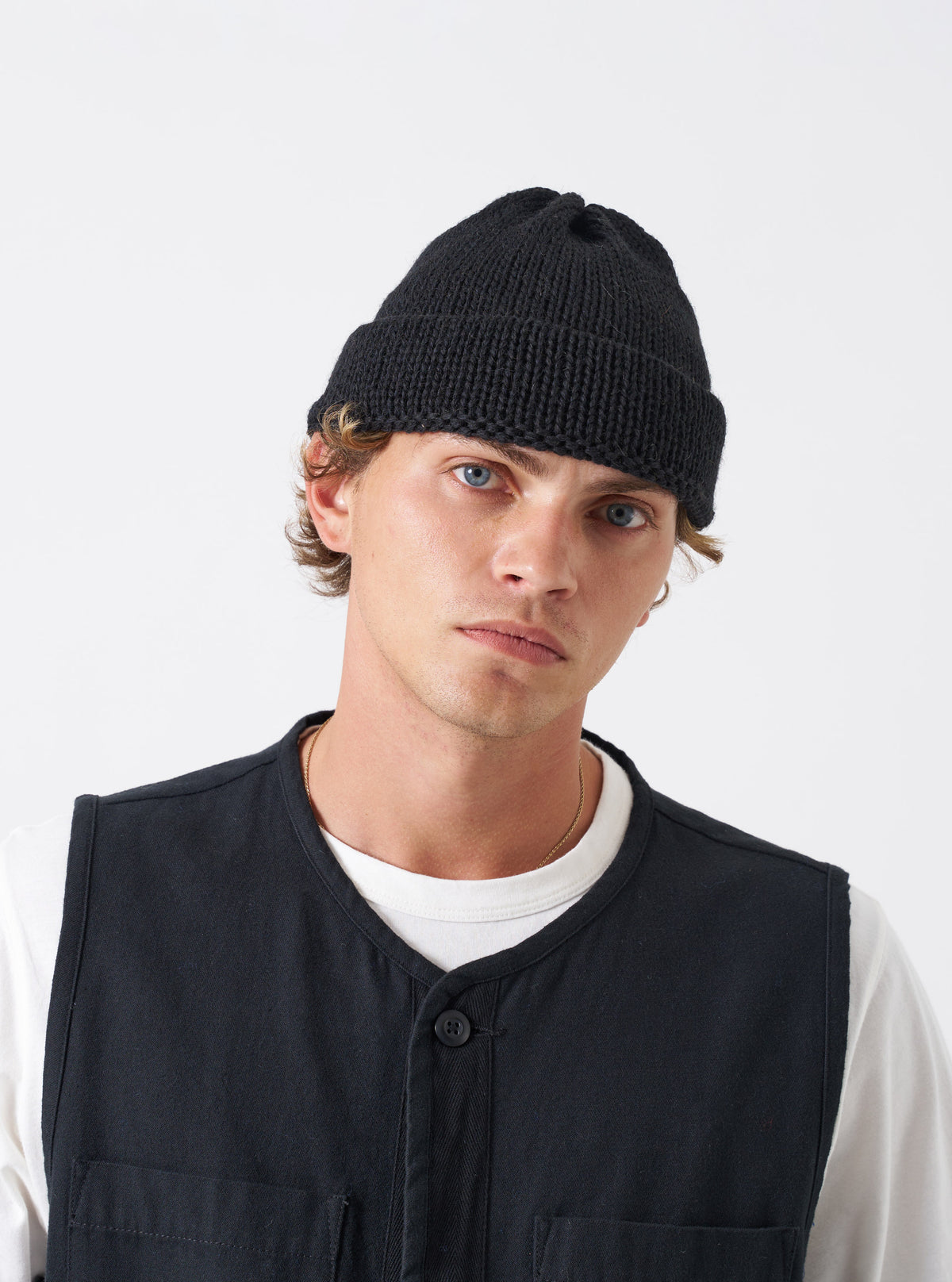 Black British Wool Short Watch Cap