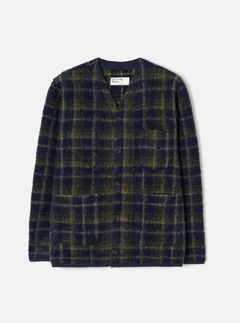 Navy/Olive Check Daffy Fleece Mix Cardigan