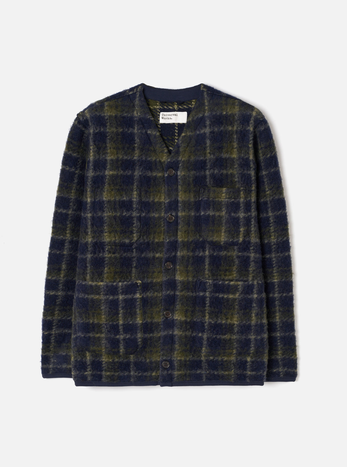 Navy/Olive Check Daffy Fleece Mix Cardigan