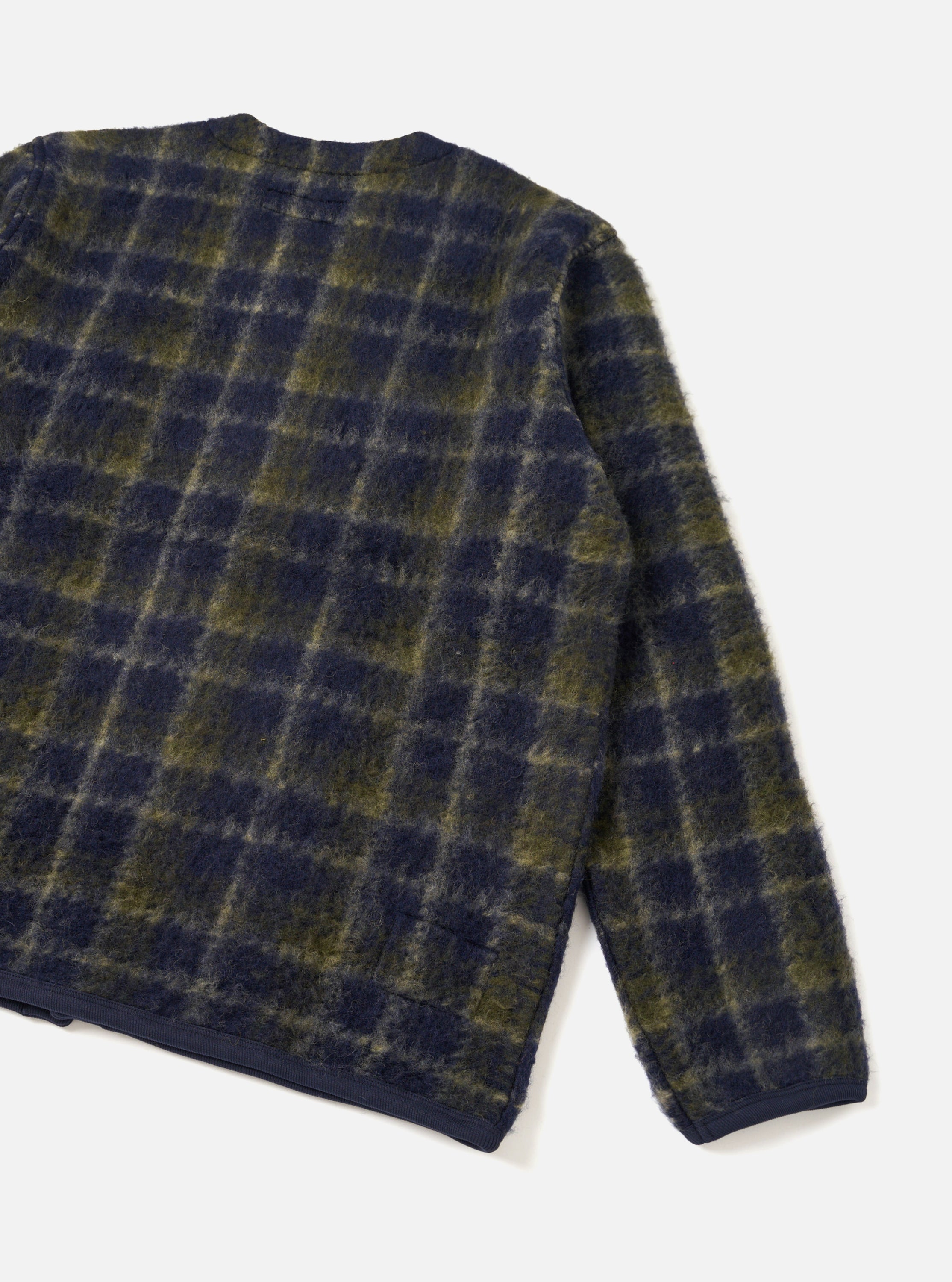 Men's Navy/Olive Check Daffy Fleece Mix Cardigan – Universal Works