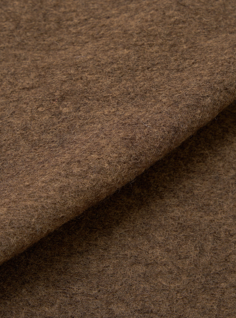A close-up fabric swatch image of the Brown Marl Wool Fleece Advance Cardigan on a plain background, showcasing the rich marled wool blend knit, soft tactile fleece finish, and intricate yarn detail.