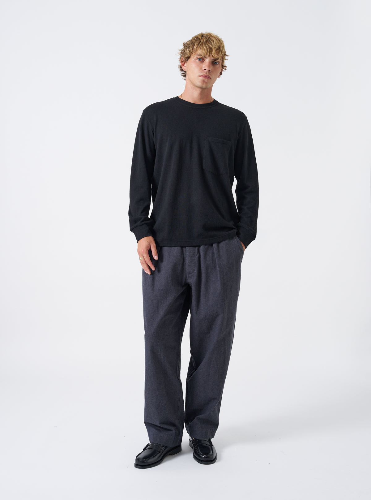 Black Recycled Wool Mix SJ L/S Pocket Tee