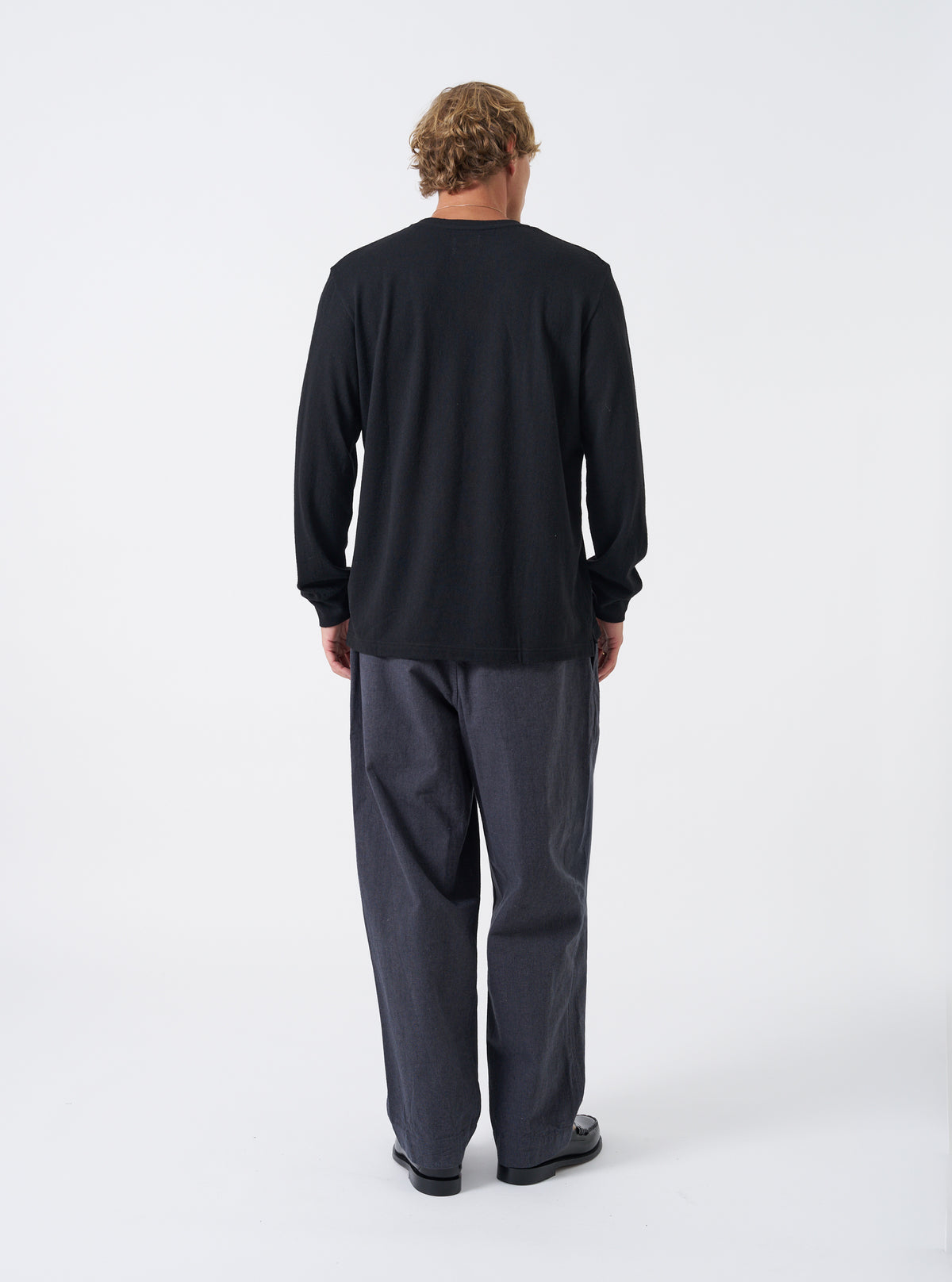 Black Recycled Wool Mix SJ L/S Pocket Tee