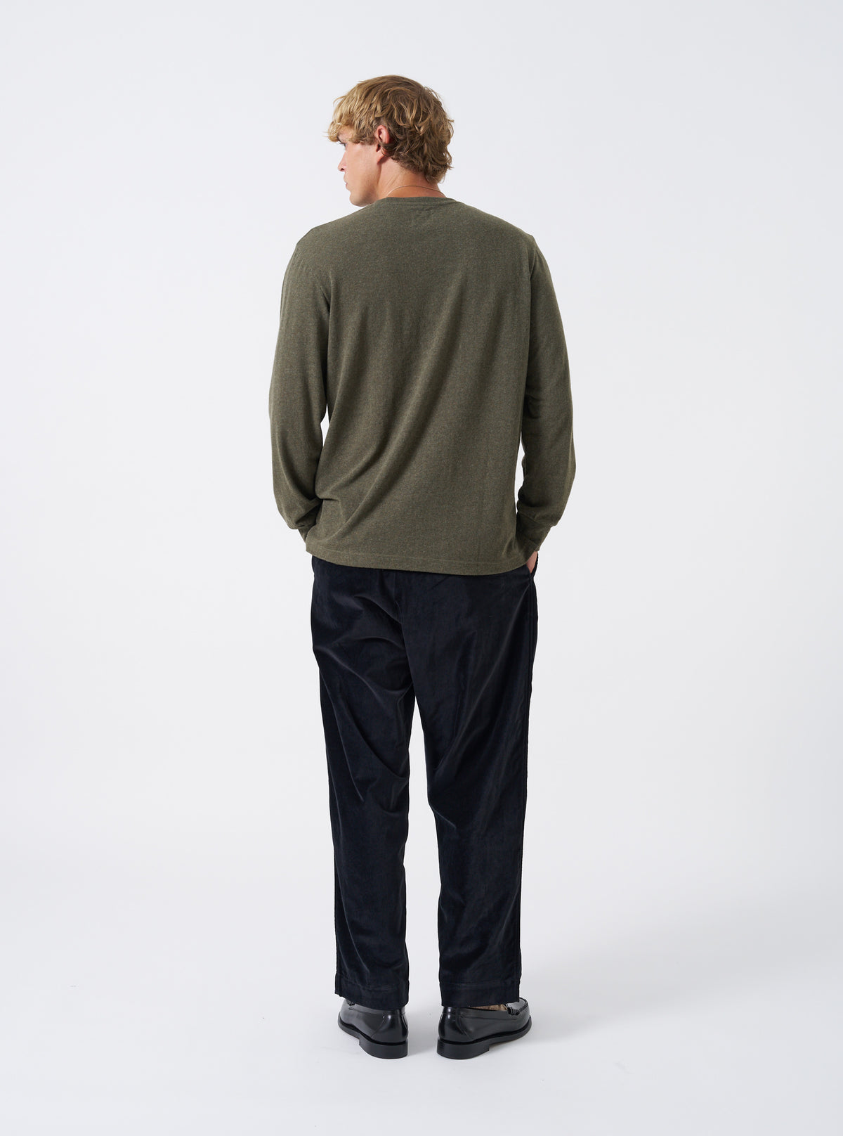 Olive Recycled Wool Mix SJ L/S Pocket Tee