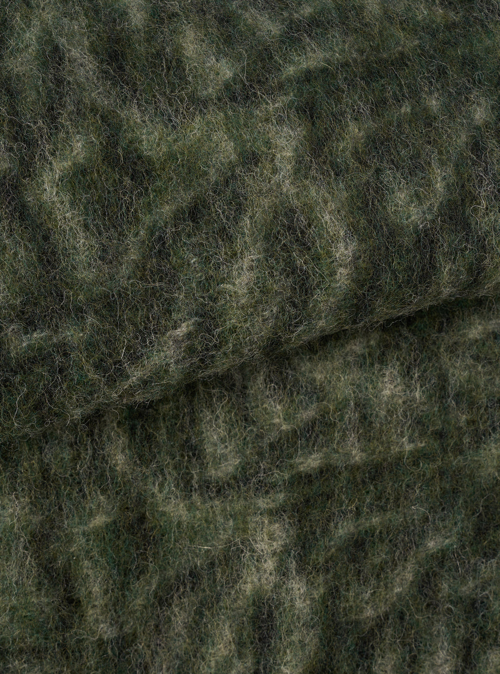 A close-up fabric swatch image of the Olive Snug Fleece Cardigan set against a plain light background, highlighting the distinct texture, soft fleecy knit structure, and subtle olive green color palette of the material.