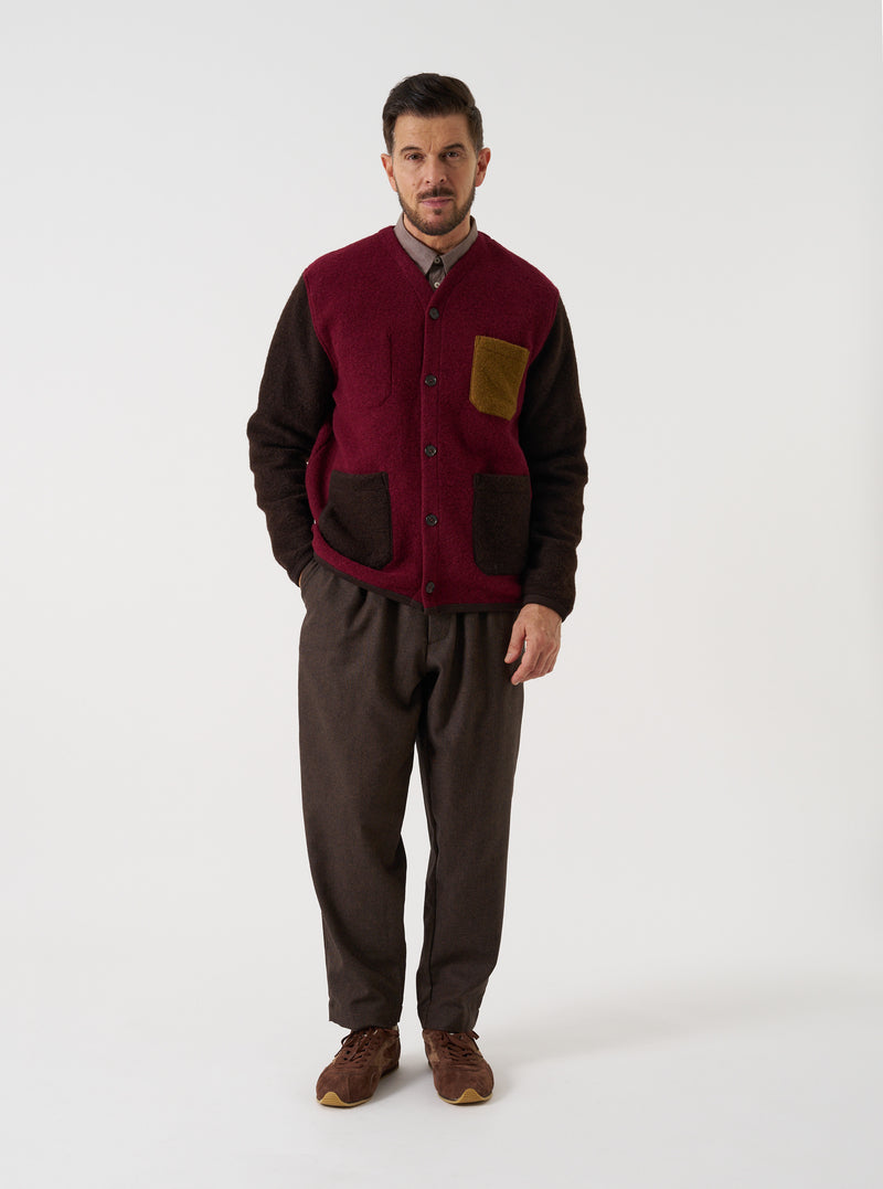 Berry/Brown Wool Fleece Cardigan