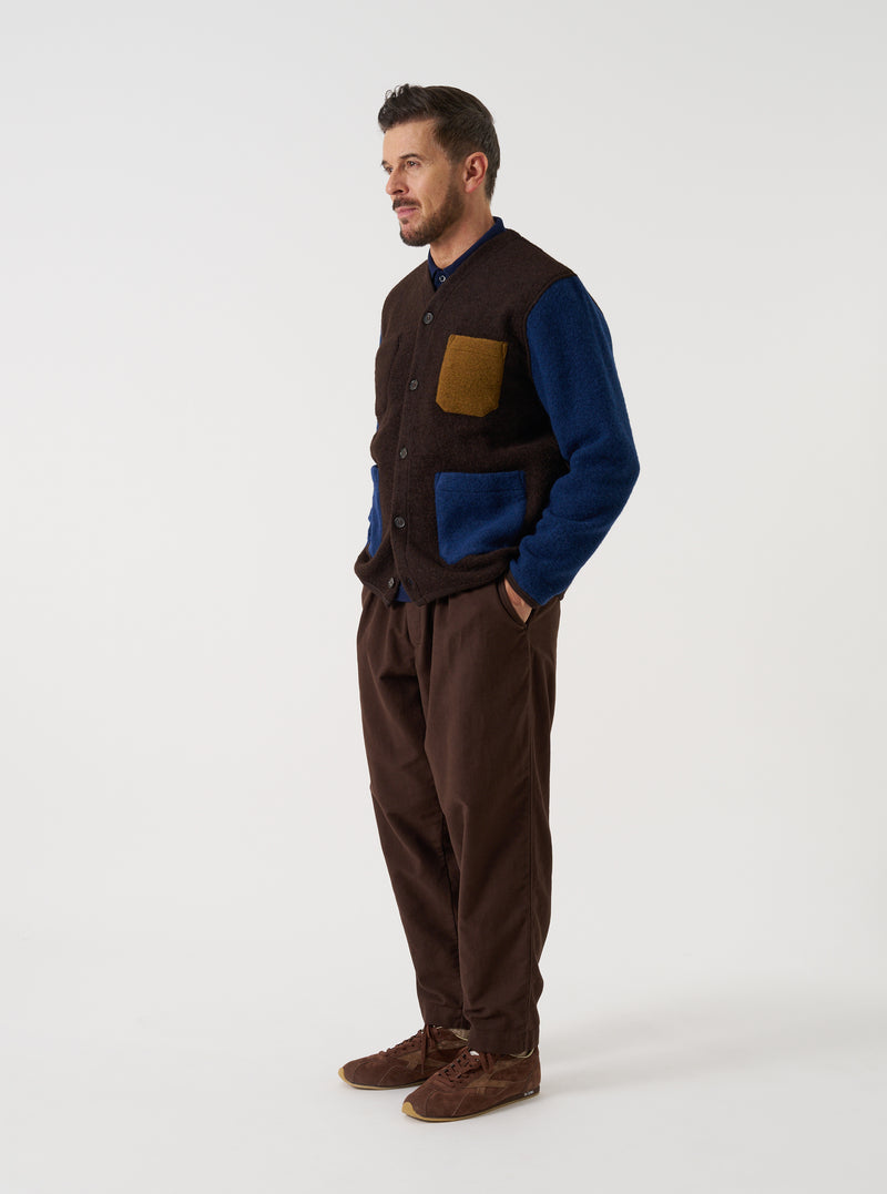 Brown/Indigo Wool Fleece Cardigan