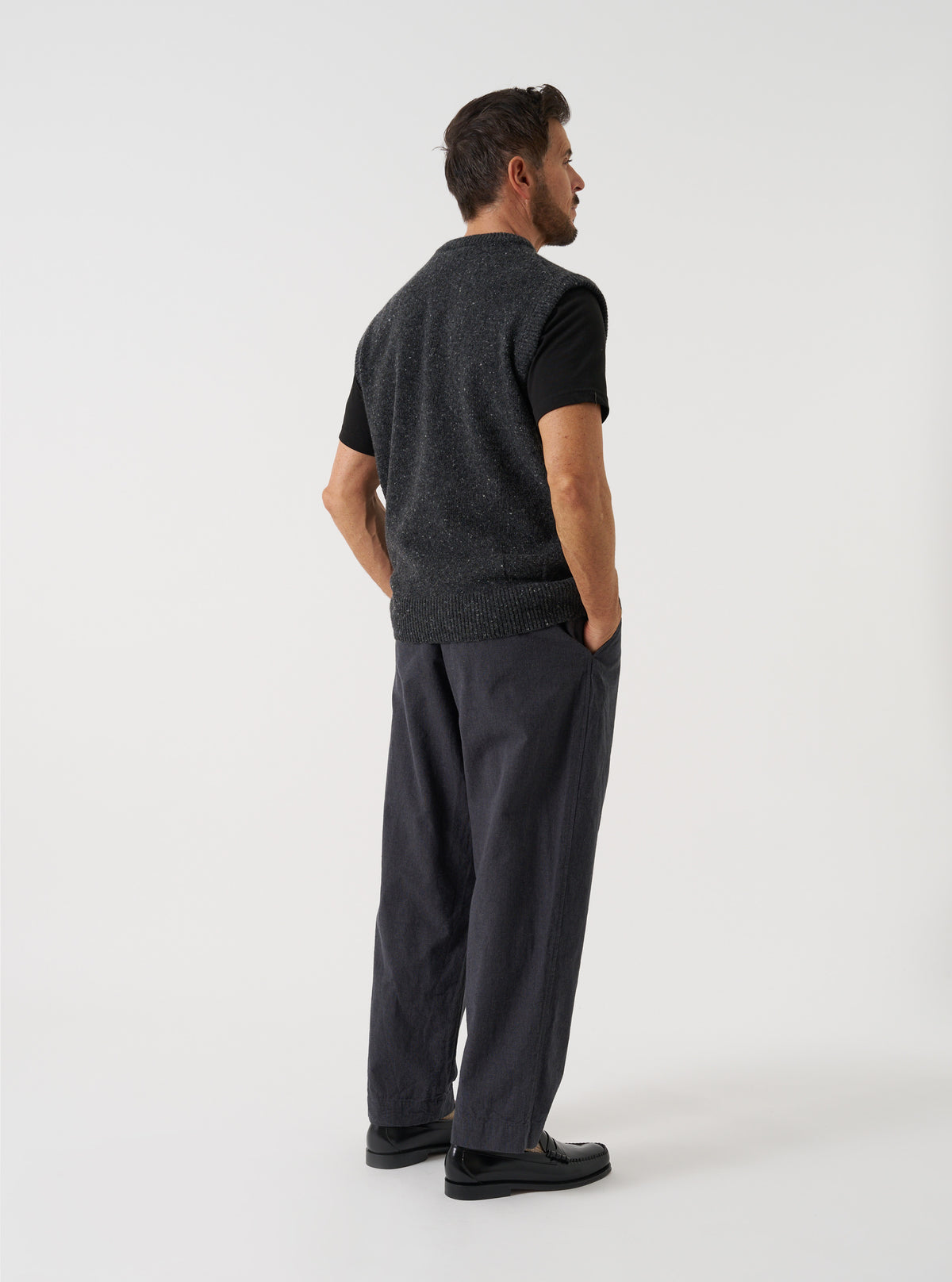 Black Wool Fleck Sweater Vest