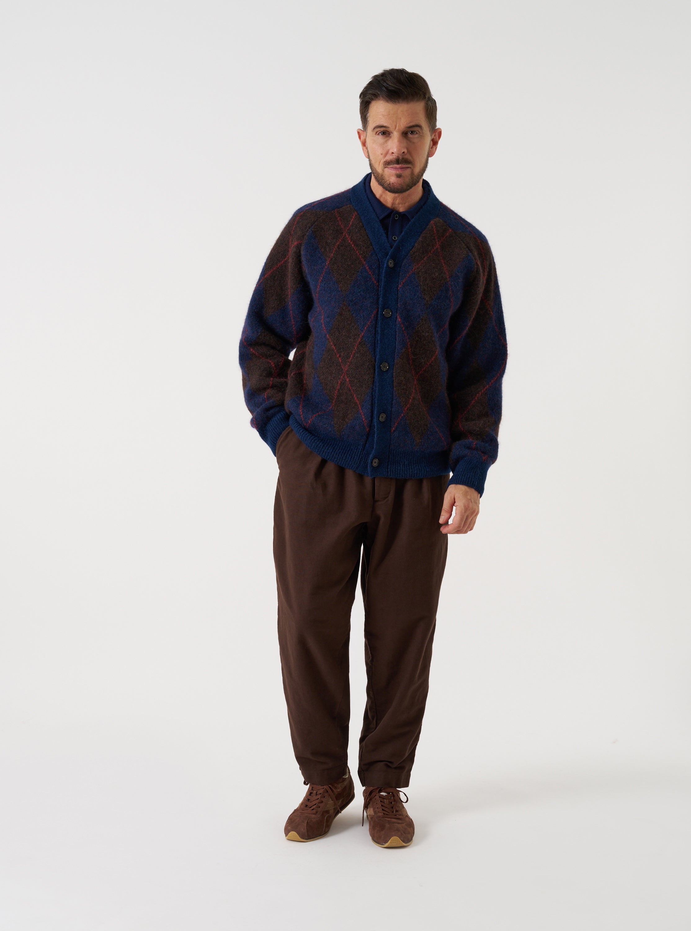 Men's Navy Alpaca Argyle David Cardigan – Universal Works