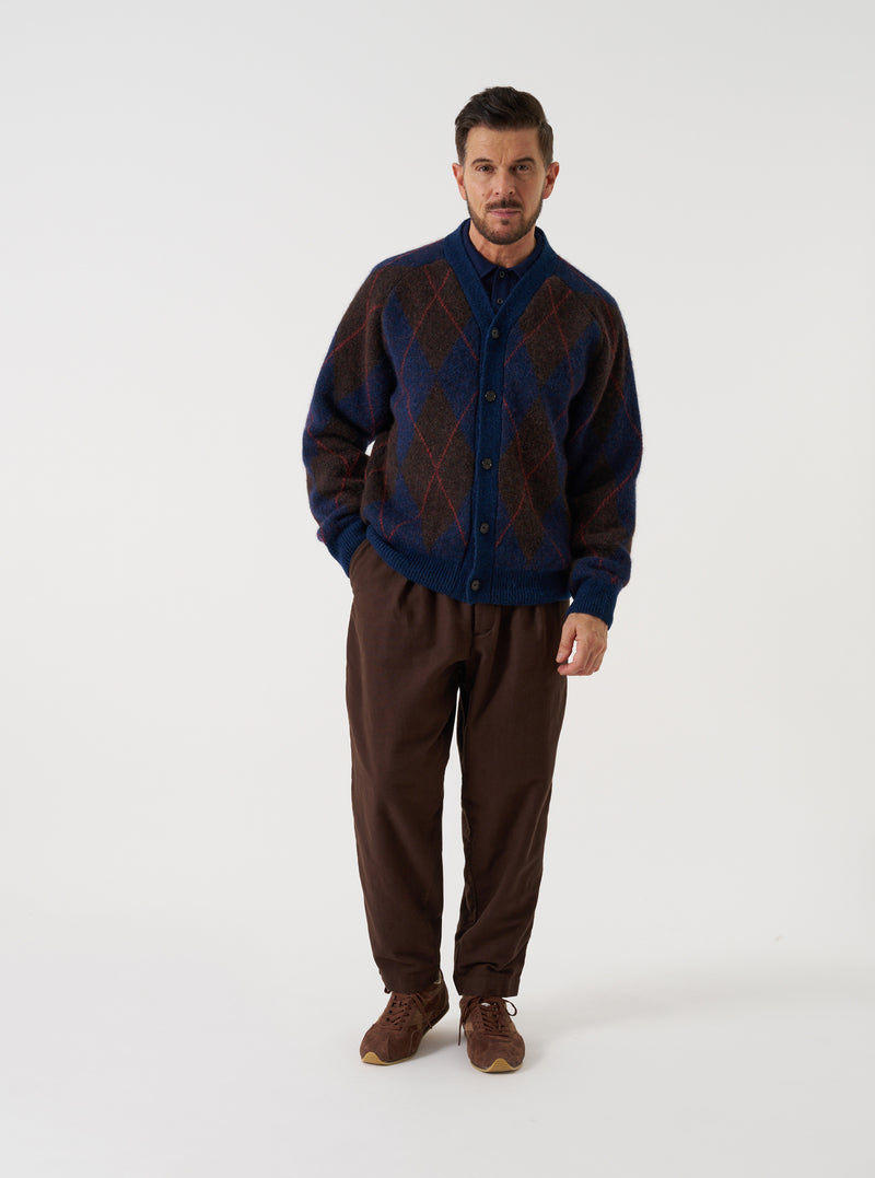Navy Alpaca Argyle David Cardigan