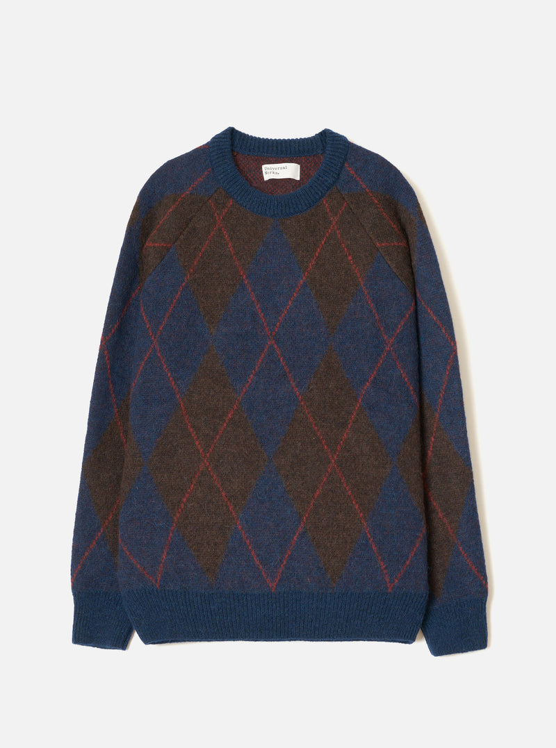 Navy Alpaca Argyle Lyon Crew