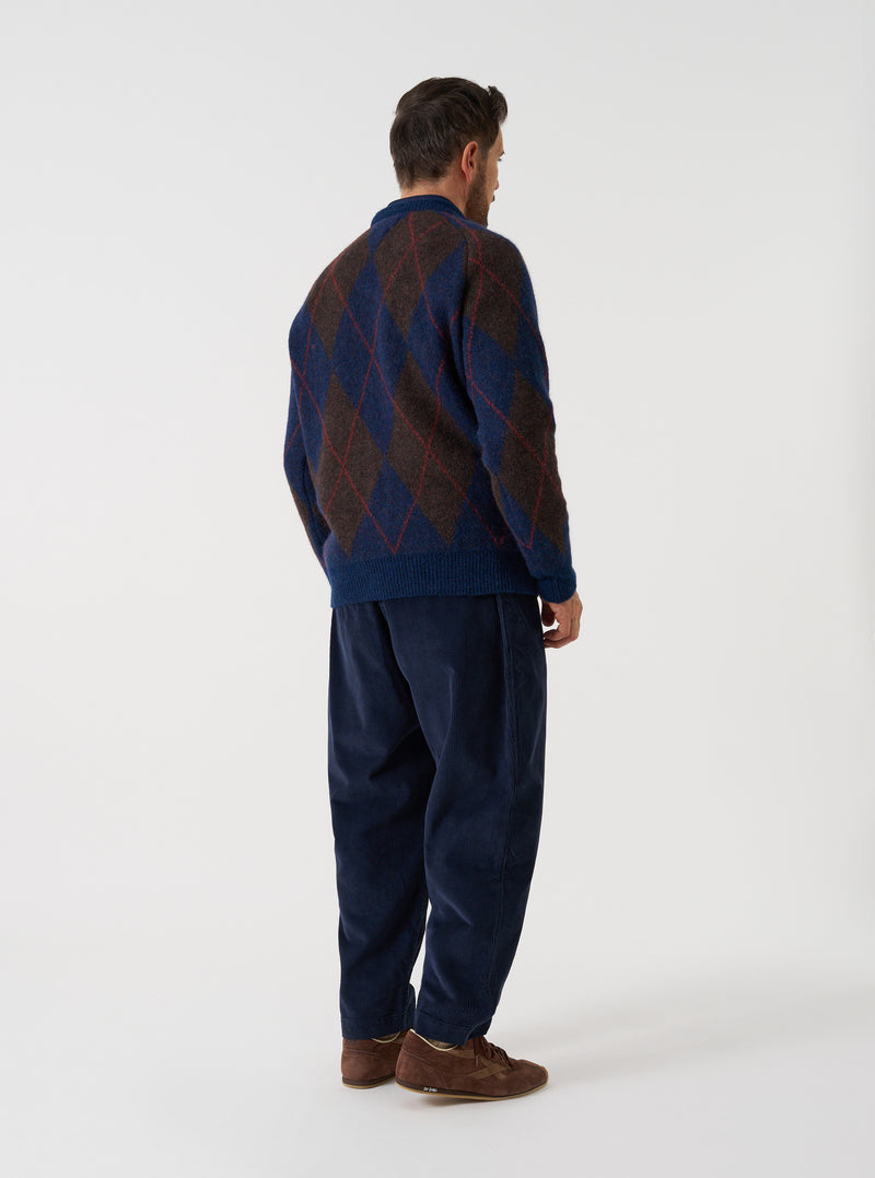 Navy Alpaca Argyle Lyon Crew