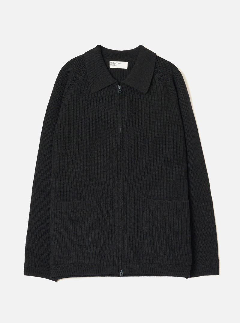 Black Eco Wool Zip Cardigan