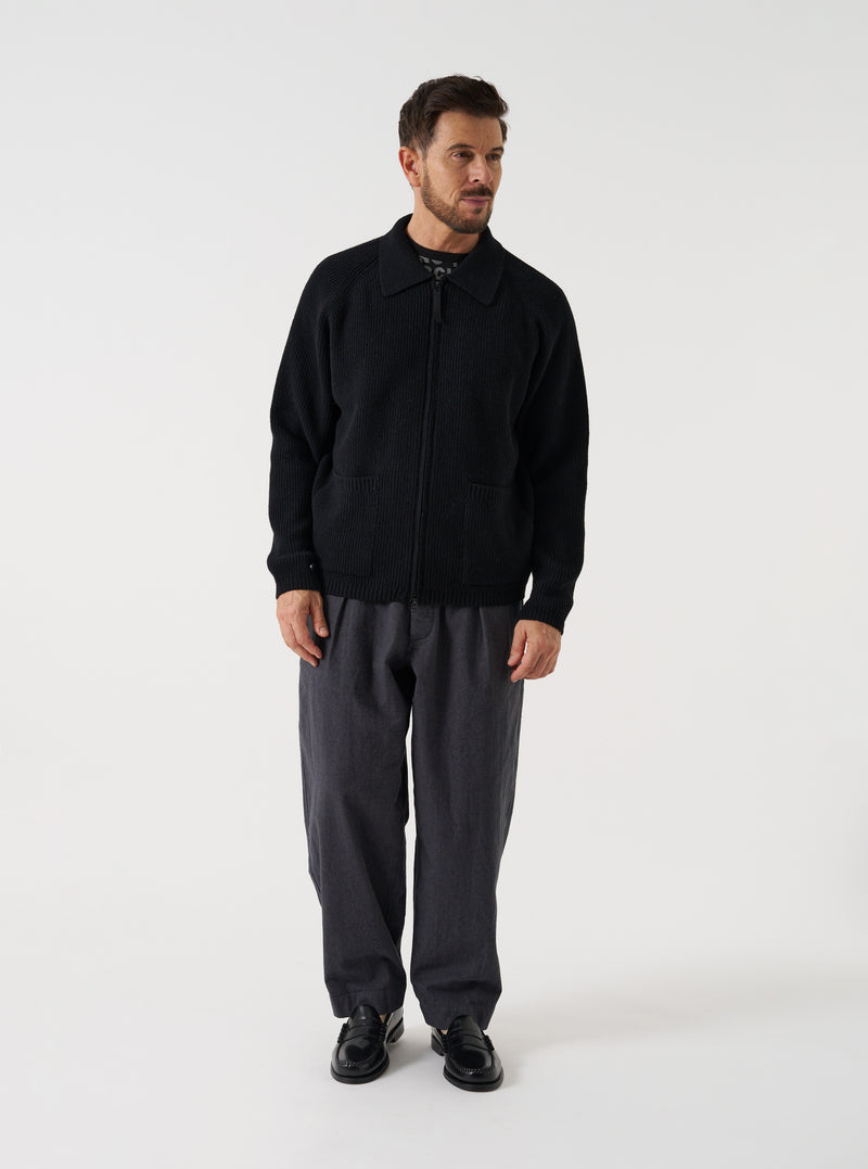 Black Eco Wool Zip Cardigan