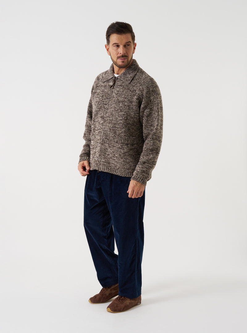 Ecru/Brown Lambswool Zip Cardigan