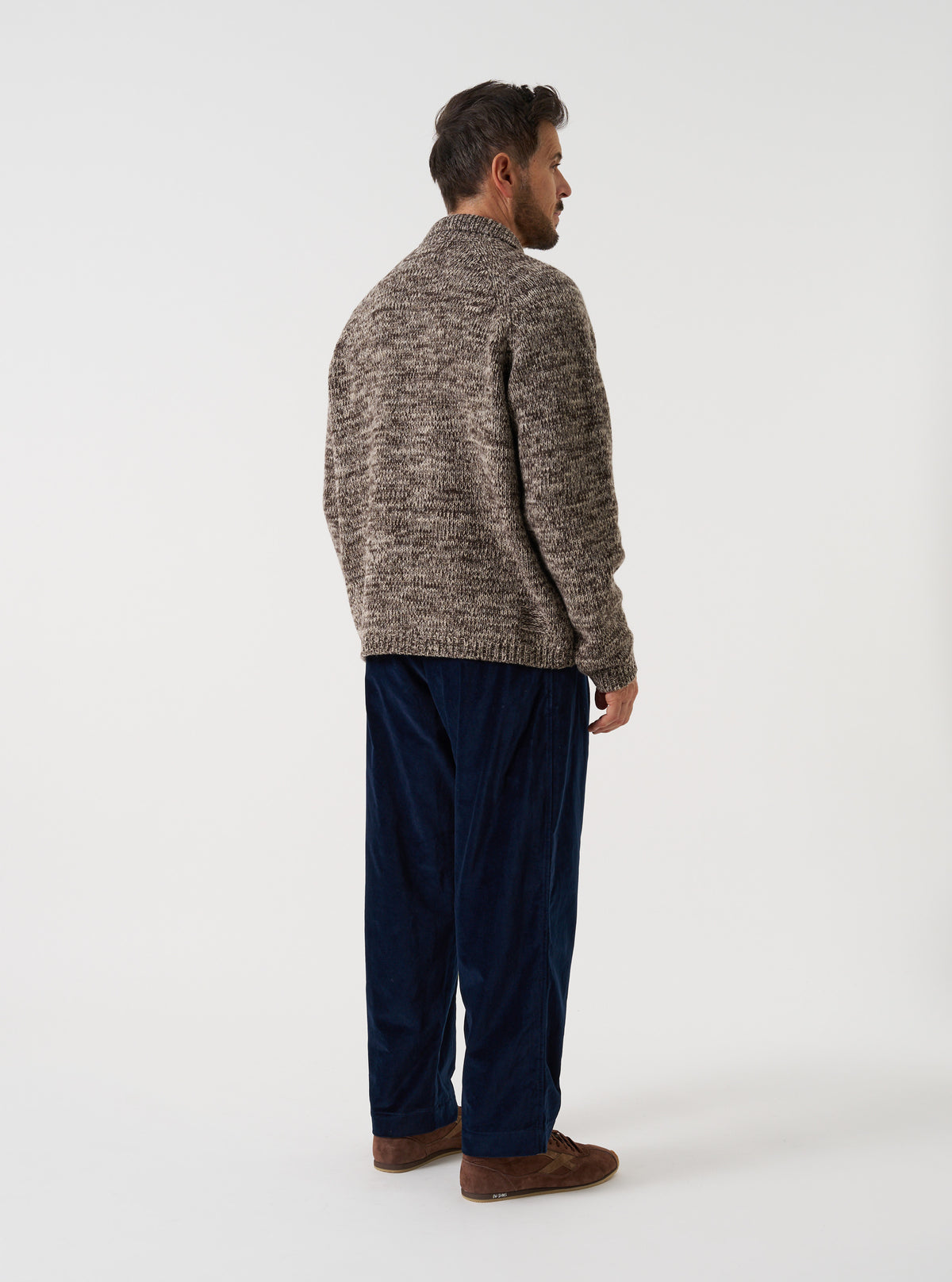 Ecru/Brown Lambswool Zip Cardigan