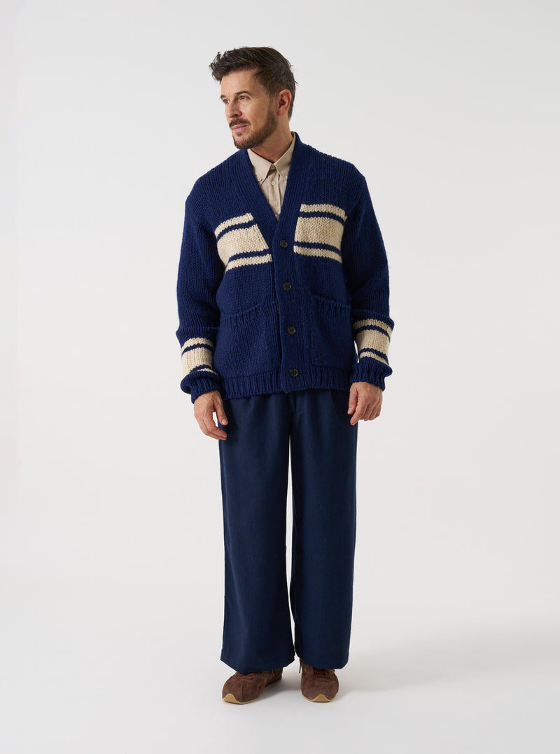 Navy Chunky Knit Stripe Langdale Cardigan