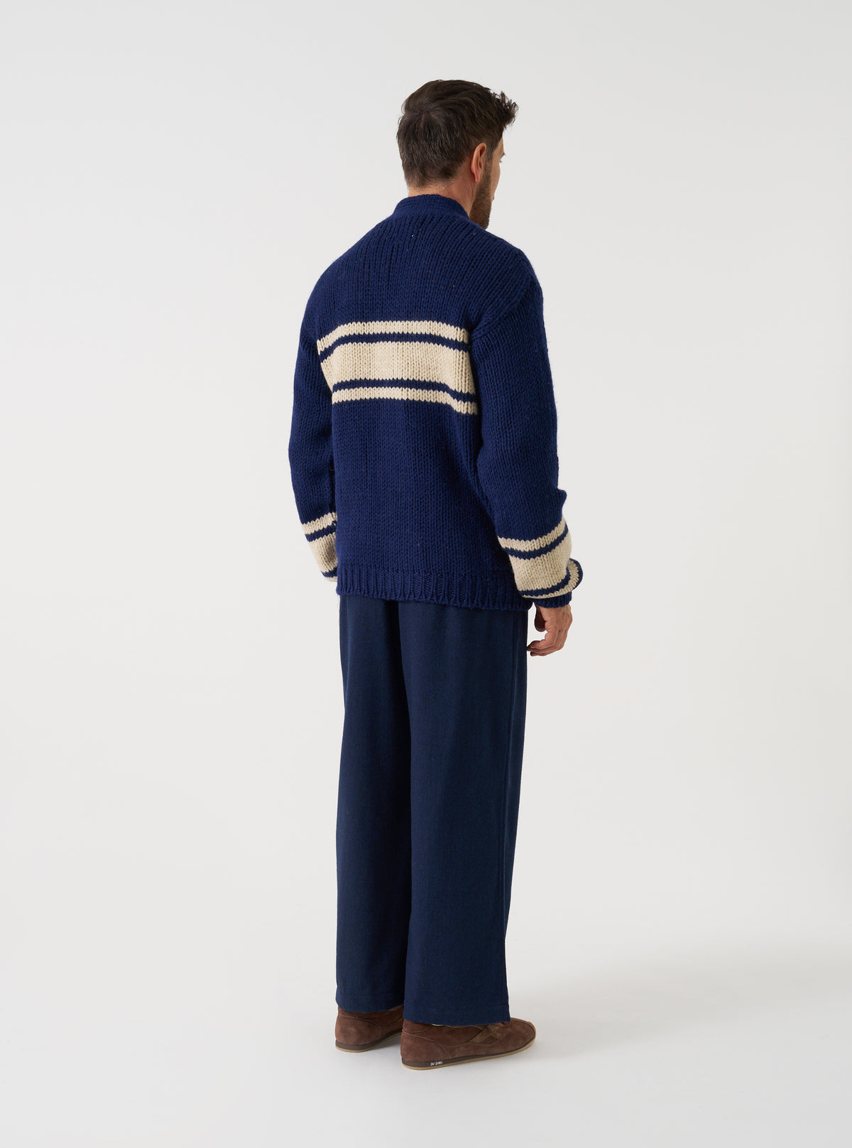 Navy Chunky Knit Stripe Langdale Cardigan
