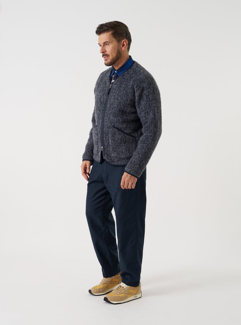 Navy Slub Sateen Loose Fatigue Pant