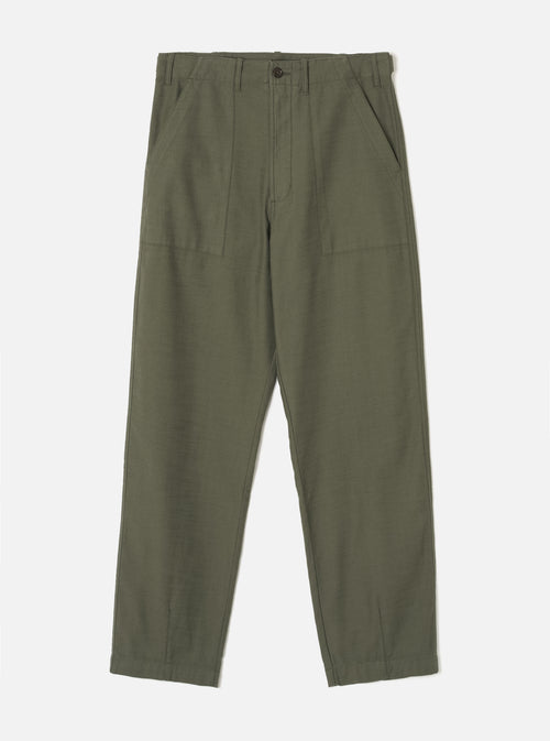 Olive Slub Sateen Loose Fatigue Pant