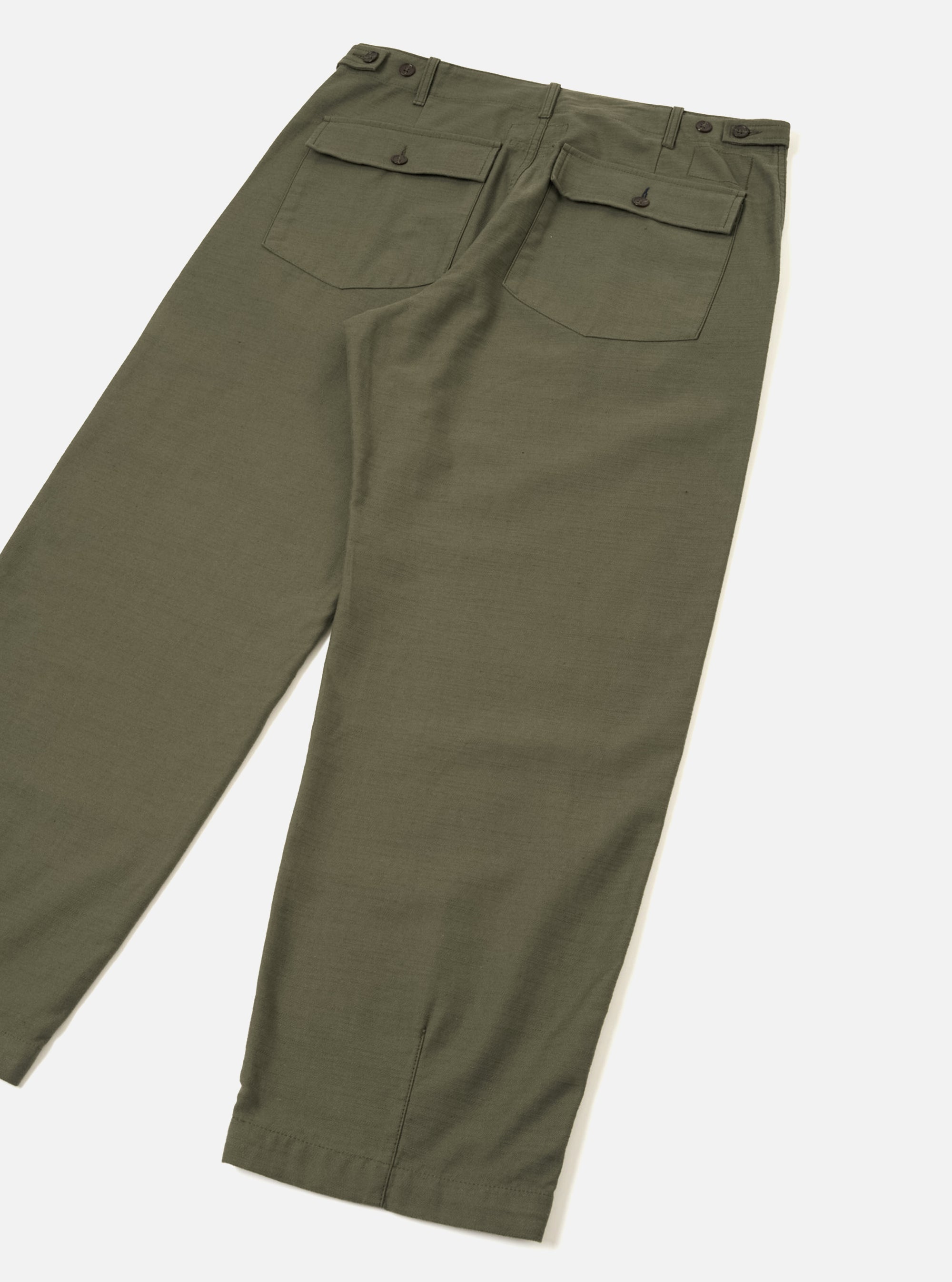 Olive Slub Sateen Loose Fatigue Pant