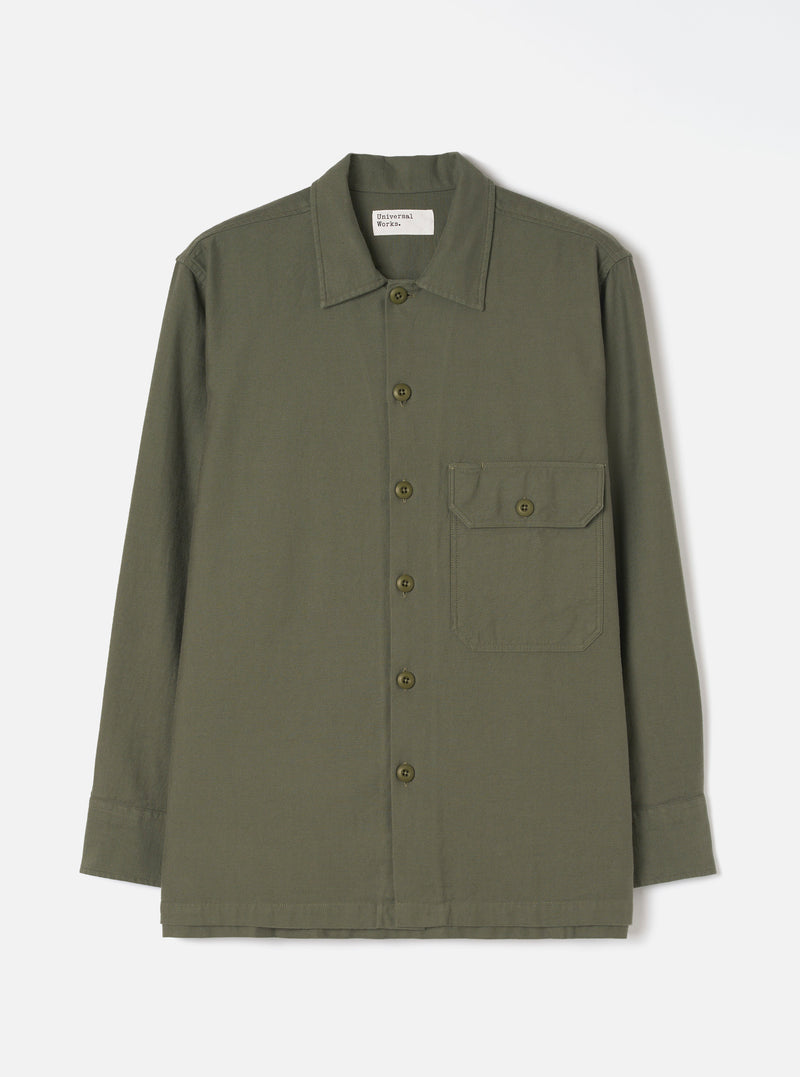 Olive Slub Sateen Fatigue Shirt