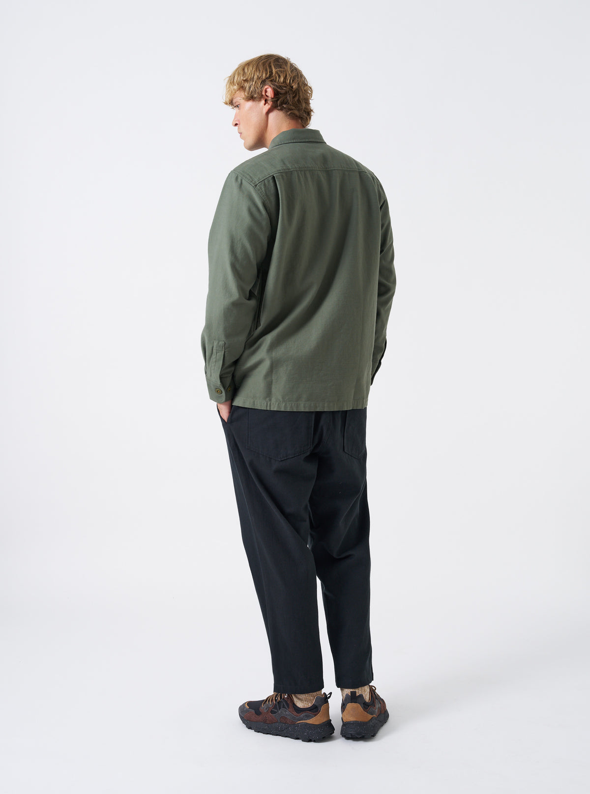 Olive Slub Sateen Fatigue Shirt