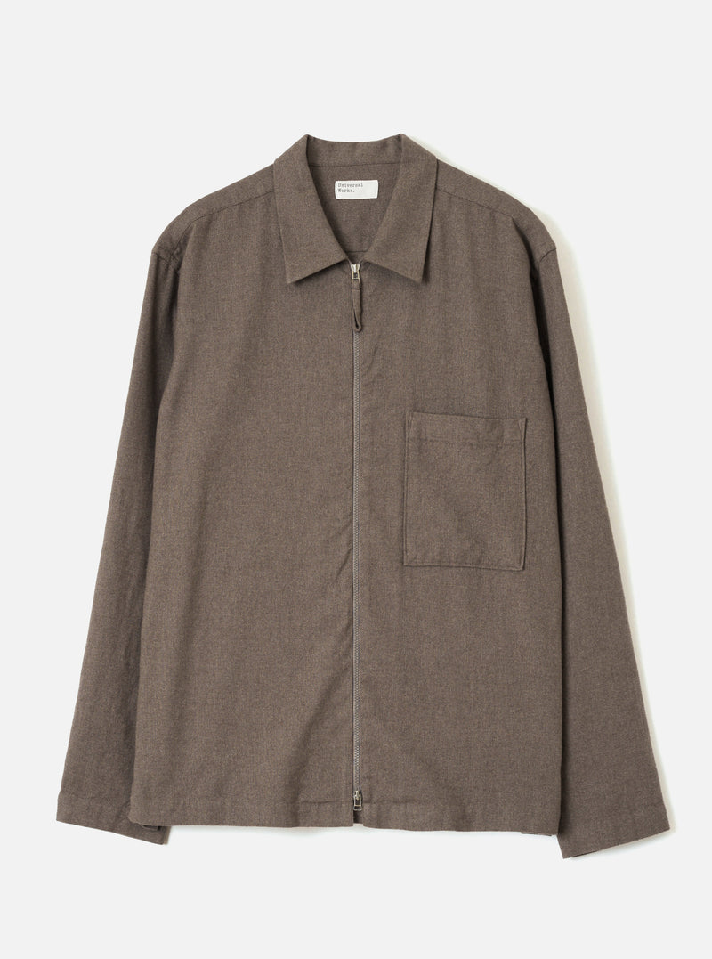 Brown Monty Cotton Tencel Zip Shirt