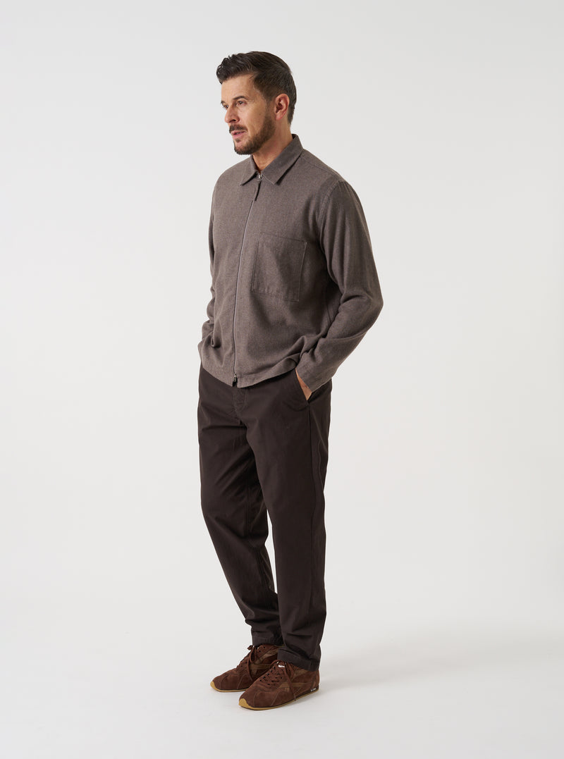 Brown Monty Cotton Tencel Zip Shirt
