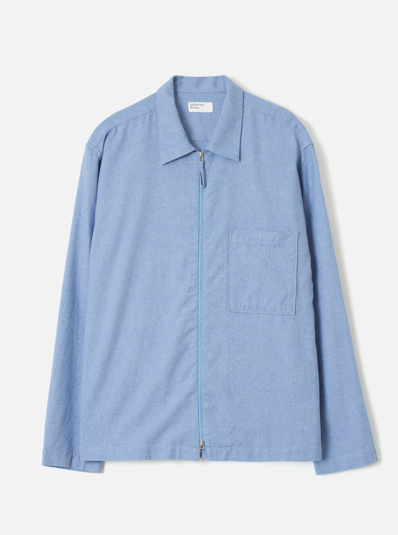 Sky Blue Monty Cotton Tencel Zip Shirt
