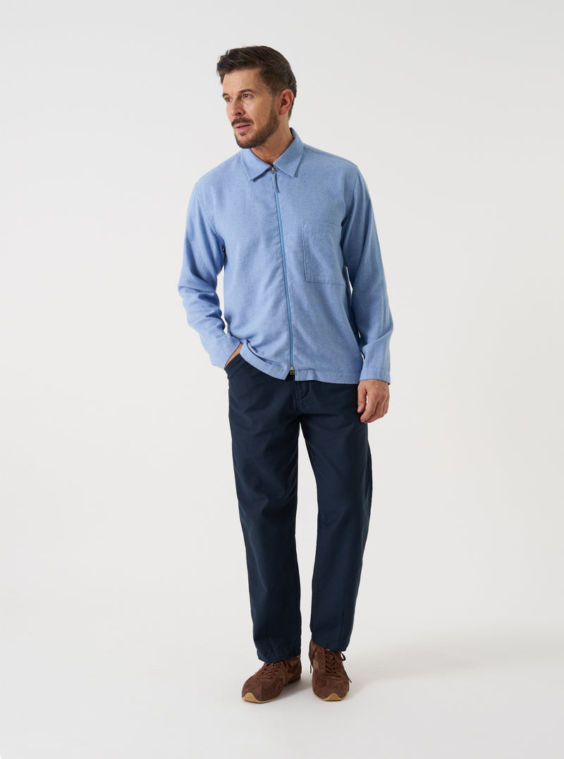 Sky Blue Monty Cotton Tencel Zip Shirt